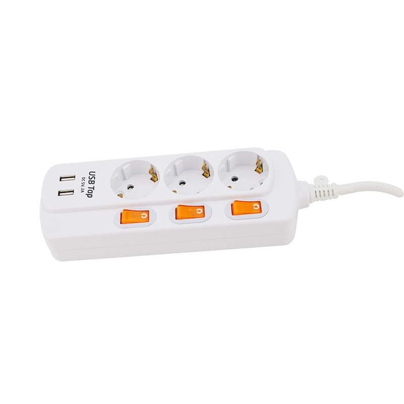 Résistance chimique 3 prises de vente EU Standard avec 2 ports USB et 3 commutateurs individuels Résistance chimique 3 prises de vente EU Standard avec 2 ports USB et 3 commutateurs individuels
